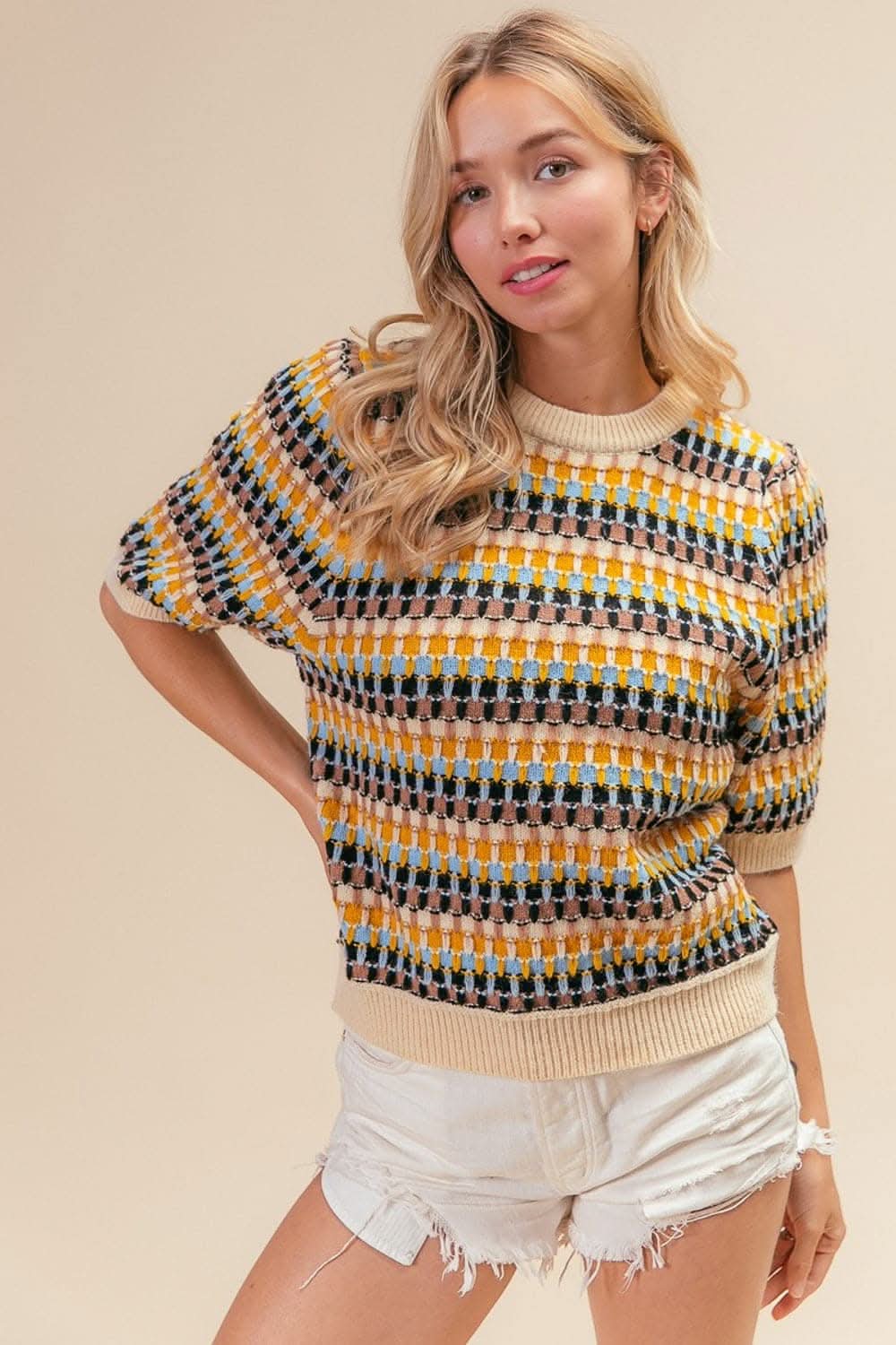 BiBi Multi Color Half Sleeve Sweater - Love Salve